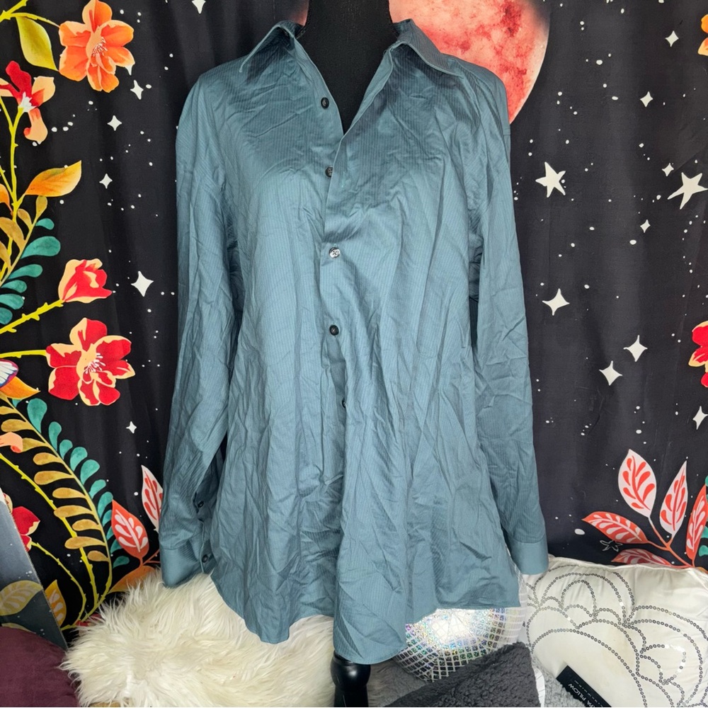Teal Green Blue Button-Up Shirt